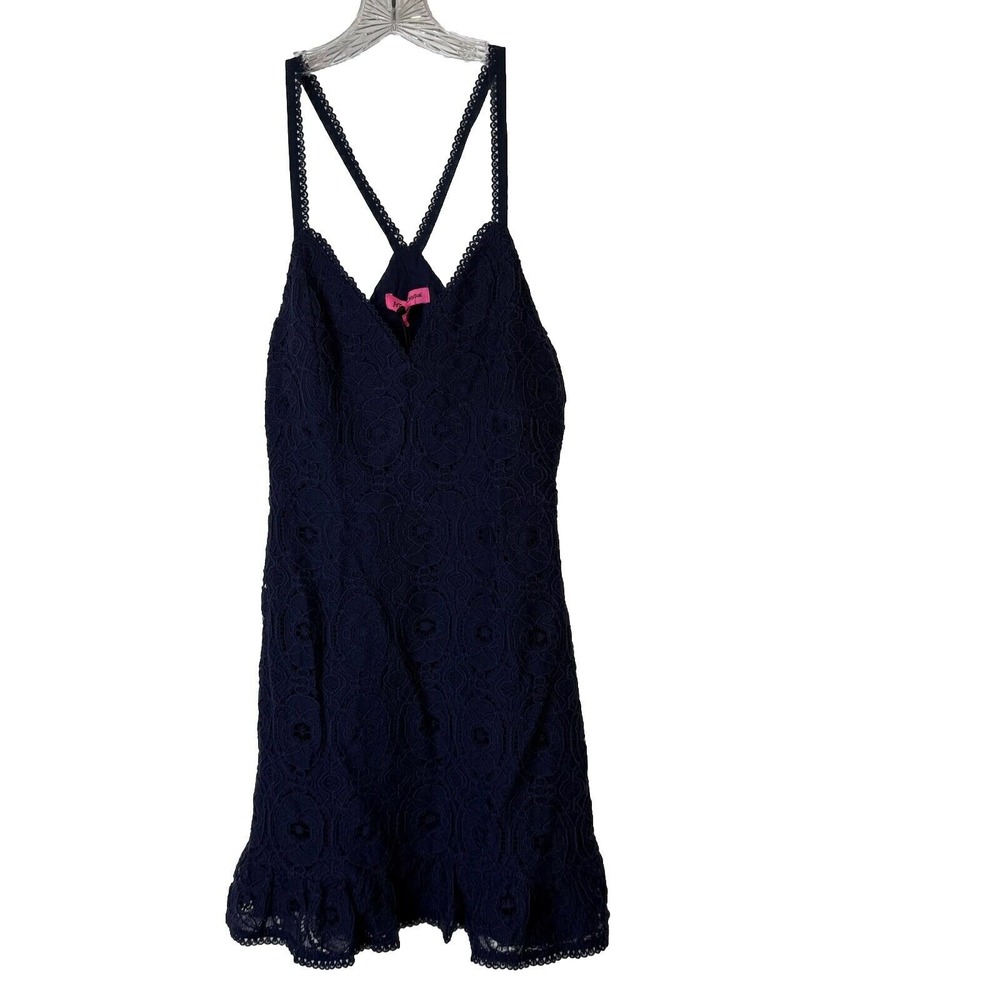 Betsey Johnson Women's  Navy Lace Mini  Dress Sz S NWT Racerback Flirty Oilslick